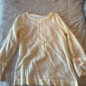 GAP womens Cream Ruffle Long Sleeve Top
